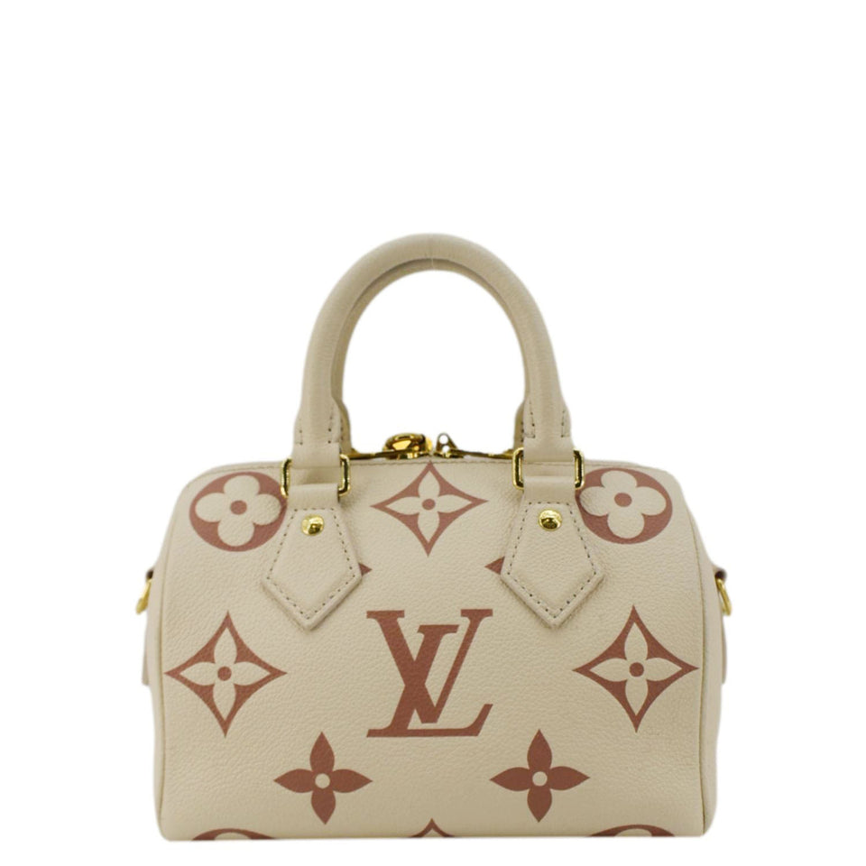 LOUIS VUITTON Speedy 20 Bandouliere Giant Monogram Empreinte Leather Shoulder Bag Cream