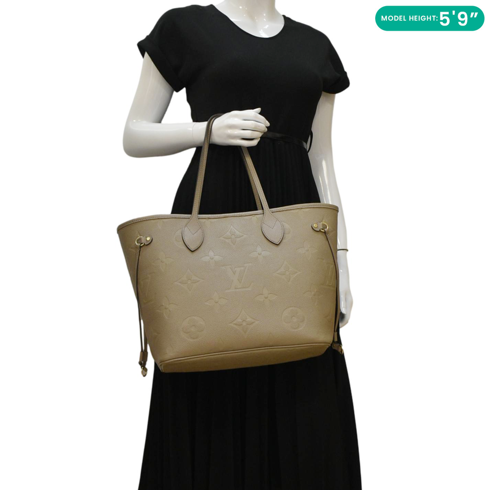 LOUIS VUITTON Neverfull MM Empreinte Leather Tote Shoulder Bag Beige