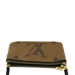 LOUIS VUITTON Double Zip Pochette Giant Monogram Reverse Canvas Crossbody Bag Brown