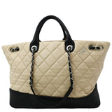CHANEL Drawstring Large Quilted Calfskin & Caviar Shopping Tote Bag Beige