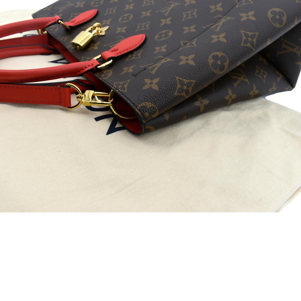 LOUIS VUITTON Flower Monogram Canvas Tote Shoulder Bag Cerise