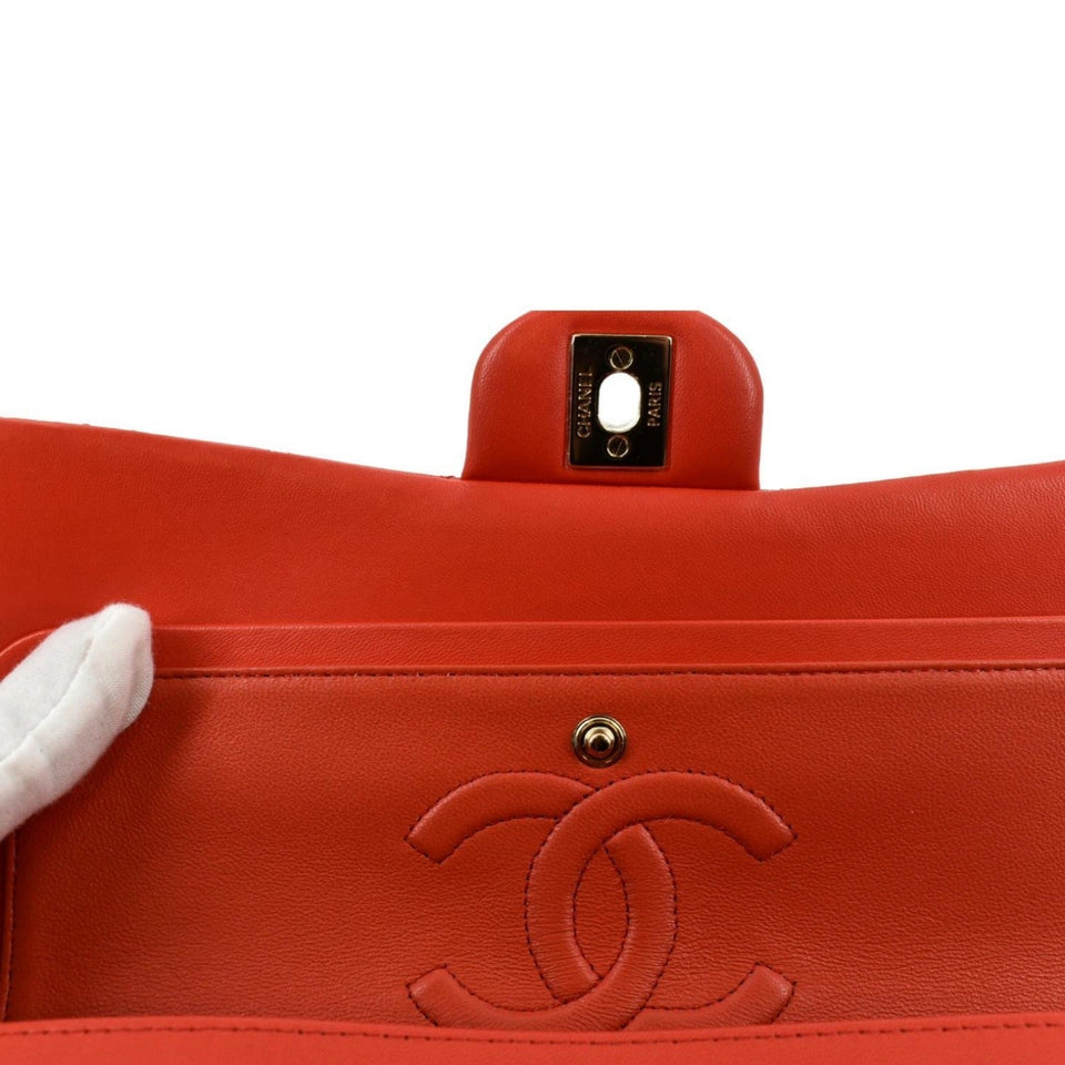 CHANEL Classic Double Flap Medium Leather Shoulder Bag Red