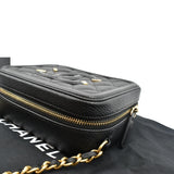 CHANEL CC Filigree Vanity Quilted Caviar Leather Clutch Shoulder Bag Black