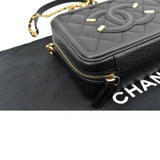 CHANEL CC Filigree Vanity Quilted Caviar Leather Clutch Shoulder Bag Black
