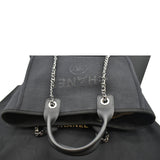 CHANEL Deauville Small Canvas Leather Tote Bag Dark Blue