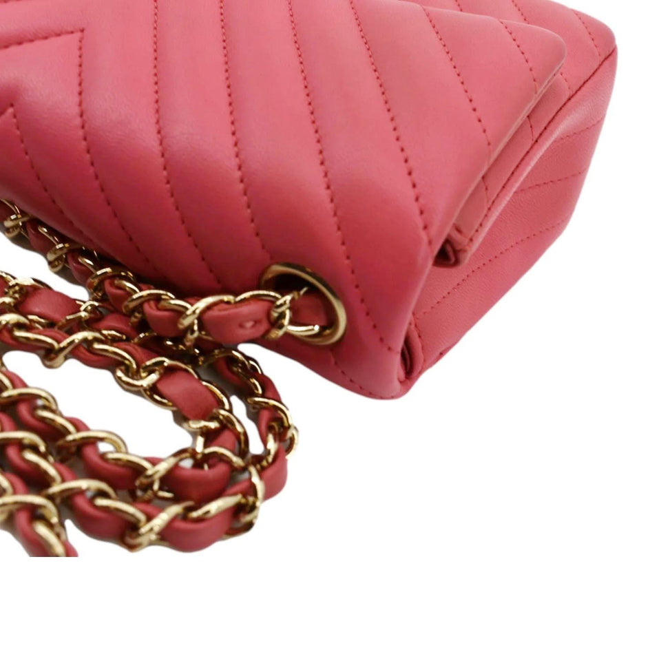CHANEL Timeless Classic Square Flap Chevron Calfskin Leather Crossbody Bag Pink