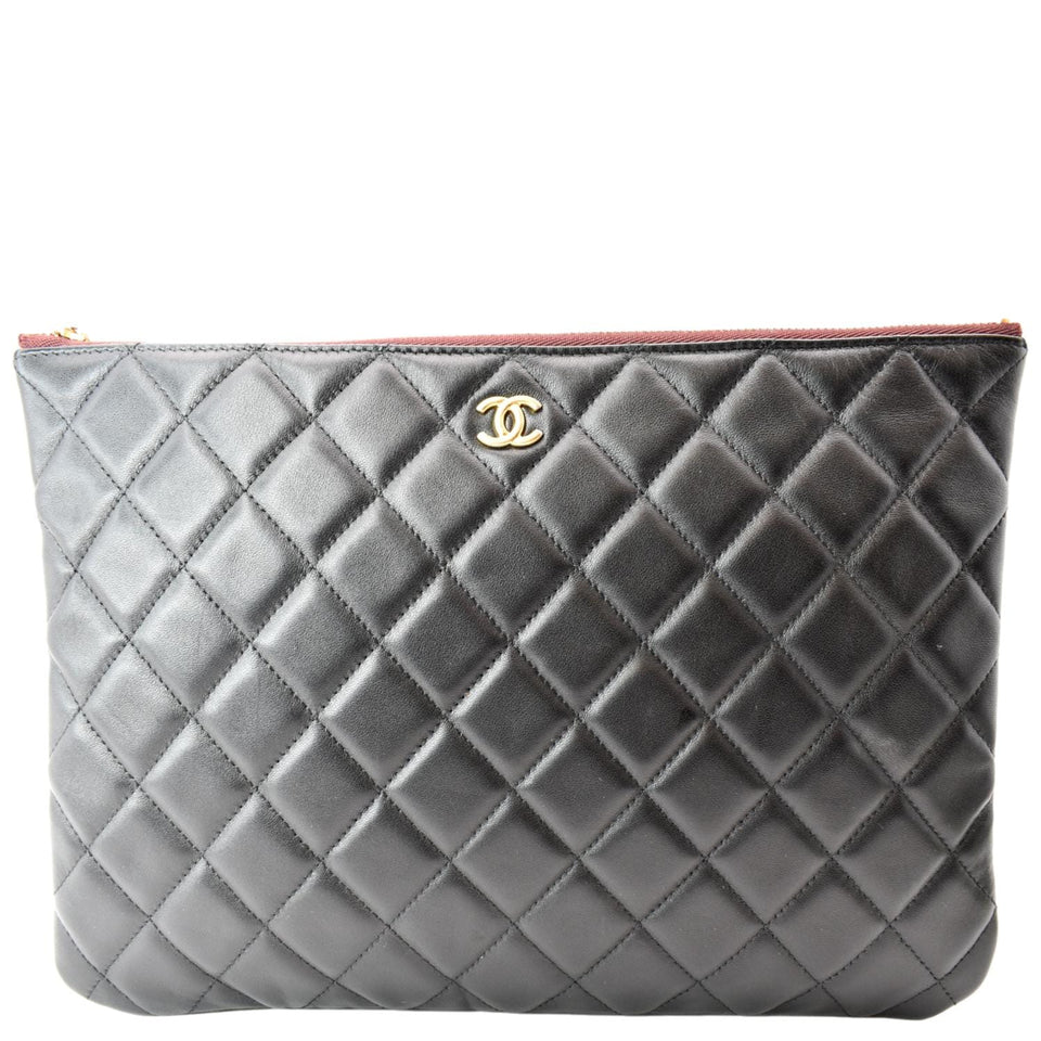 CHANEL Leather O-Case Zip Pouch Black