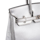 Hermes Birkin 25 Bag Metallic Silver Chevre with Brushed Palladium Hardware