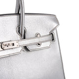 Hermes Birkin 25 Bag Metallic Silver Chevre with Brushed Palladium Hardware