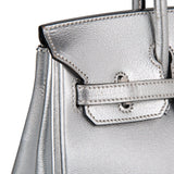 Hermes Birkin 25 Bag Metallic Silver Chevre with Brushed Palladium Hardware