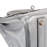 Hermes Birkin 25 Bag Metallic Silver Chevre with Brushed Palladium Hardware