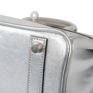 Hermes Birkin 25 Bag Metallic Silver Chevre with Brushed Palladium Hardware