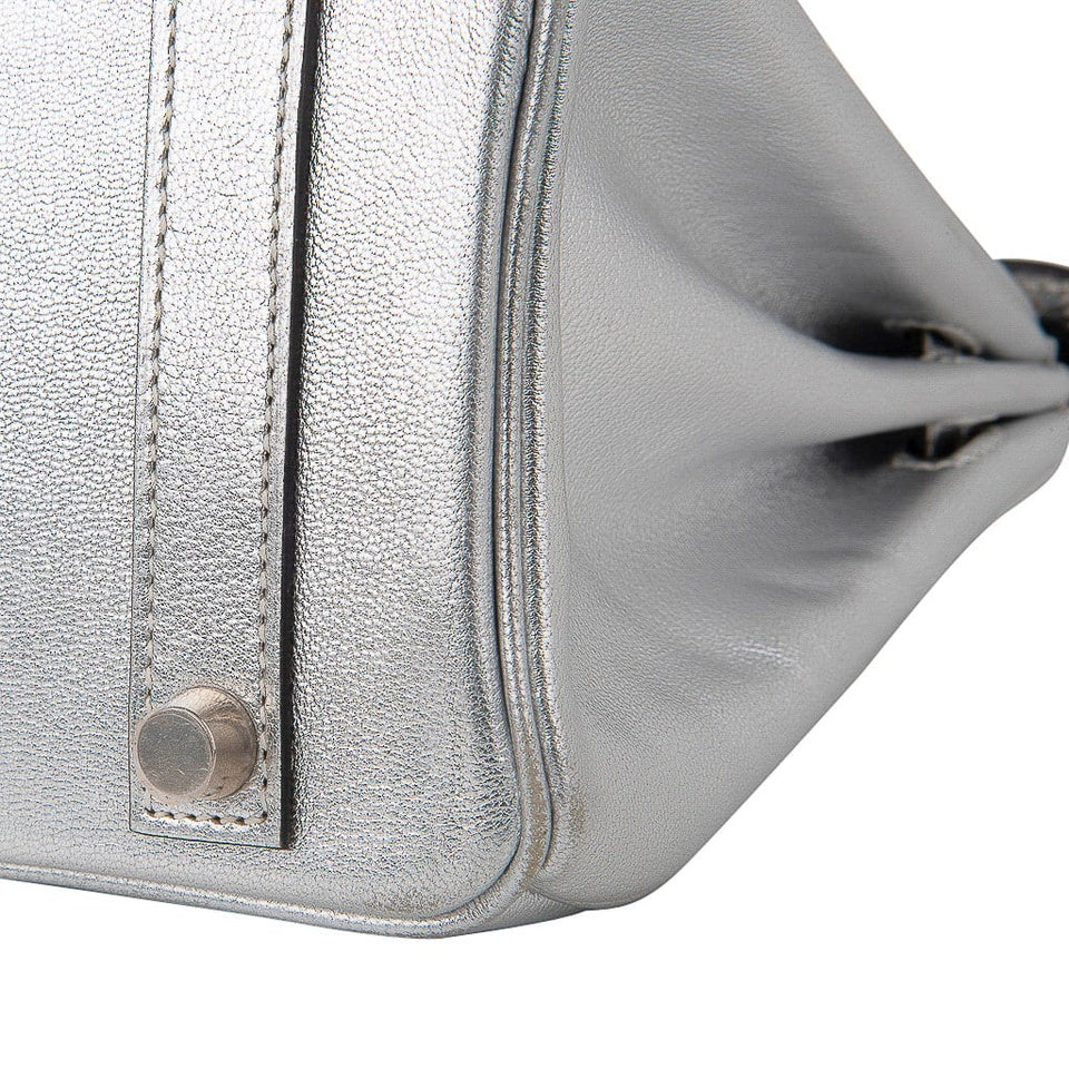 Hermes Birkin 25 Bag Metallic Silver Chevre with Brushed Palladium Hardware