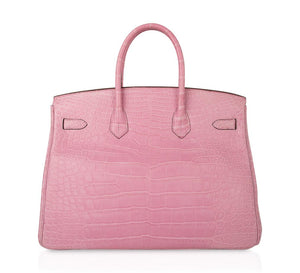 Hermes Limited Edition Birkin 35 Bag 5P Pink Matte Alligator with Palladium Hardware