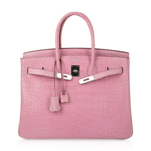 Hermes Limited Edition Birkin 35 Bag 5P Pink Matte Alligator with Palladium Hardware