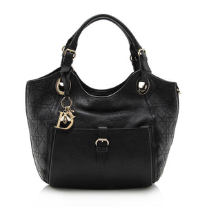 Dior Cannage Deerskin Leather Bee Tote (SHF-13913)