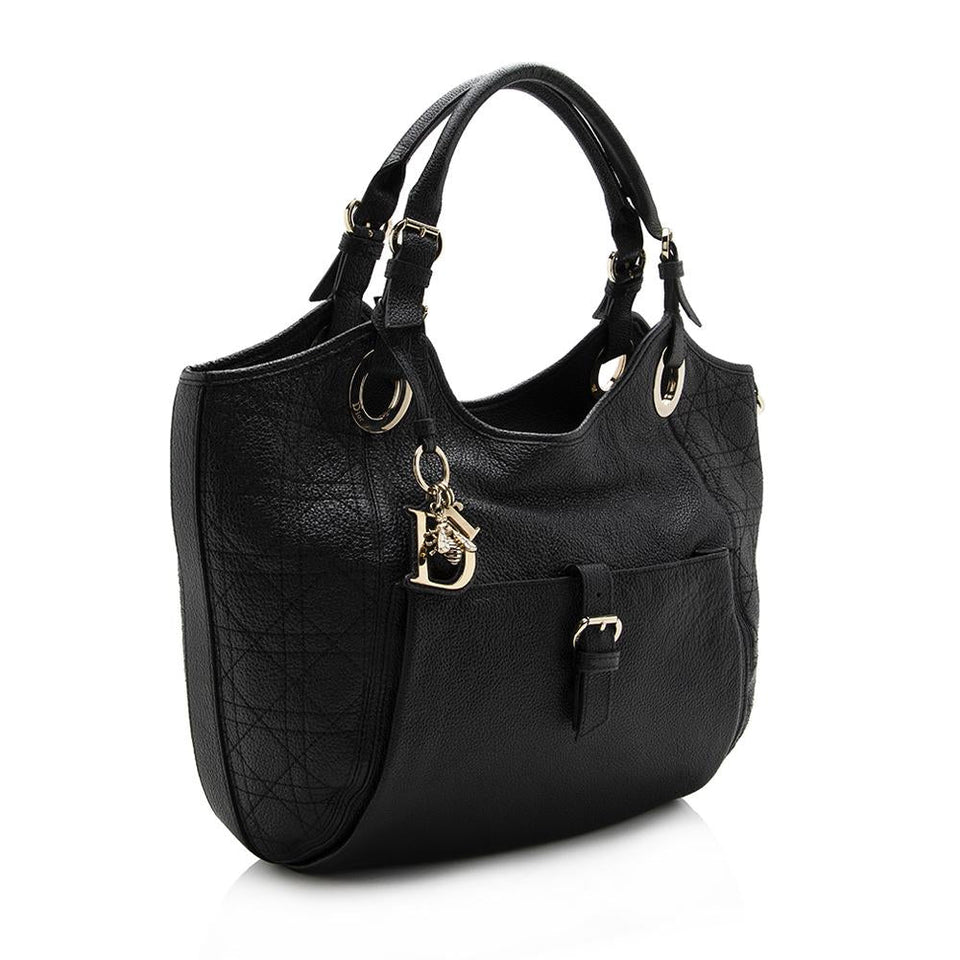 Dior Cannage Deerskin Leather Bee Tote (SHF-13913)