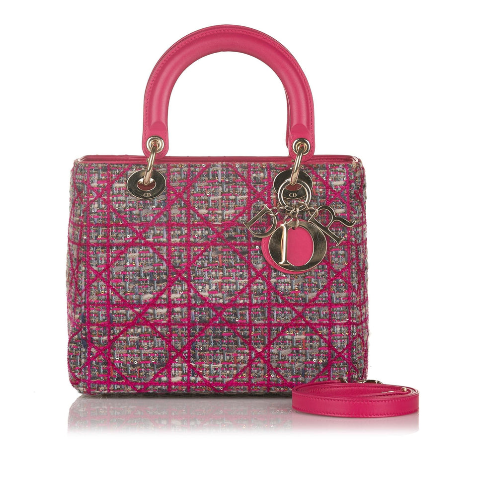 Dior Cannage Lady Dior Tweed Satchel (SHG-32424)