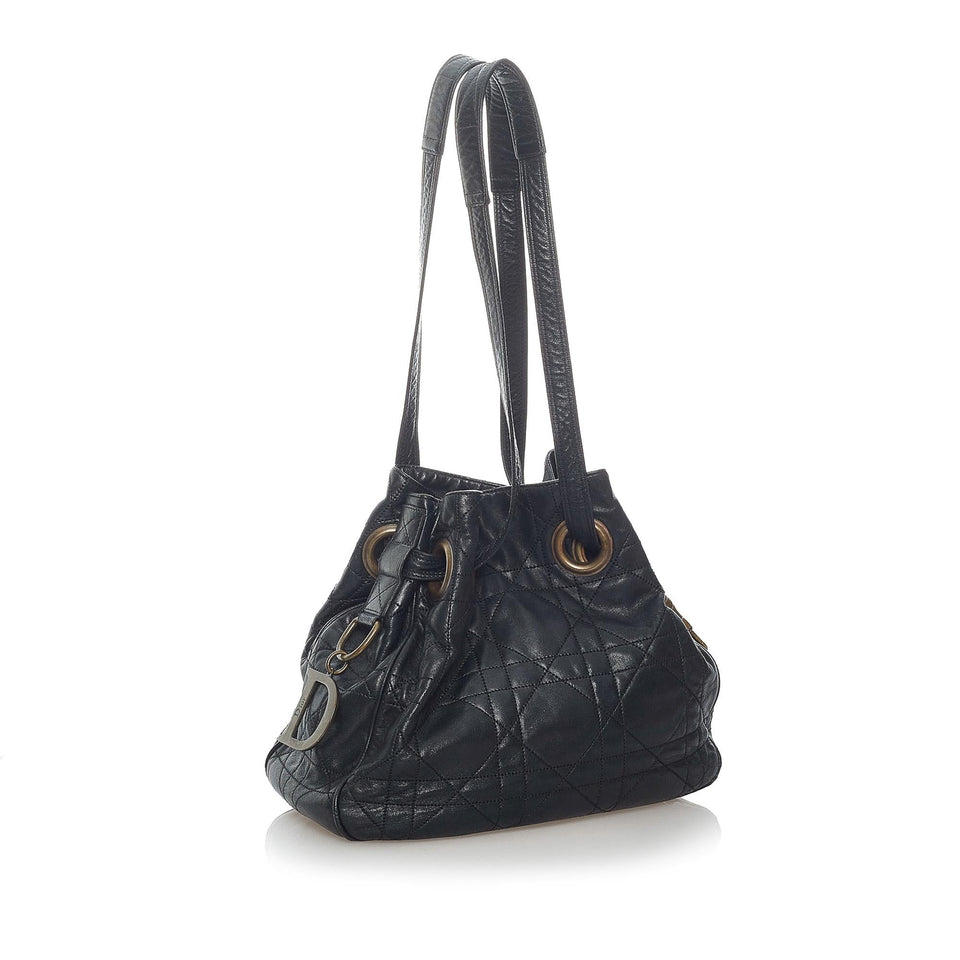 Dior Cannage Leather Drawstring Tote Bag (SHG-31356)