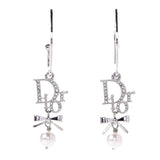 Christian Dior Crystal Pearl Logo Earrings Silver