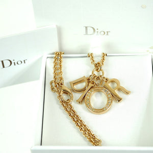 Christian Dior Large Dangle Rhinestone NIB Gold Necklace
