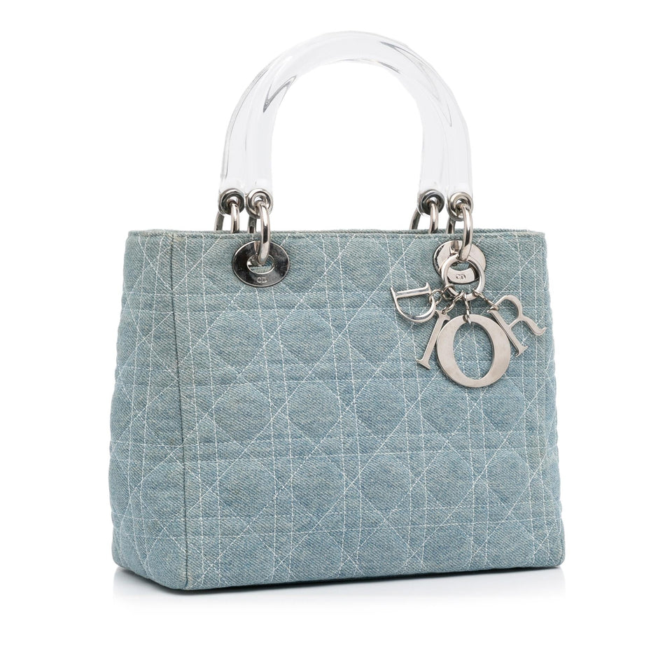 Dior Medium Cannage Lady Dior Denim Satchel (SHG-jT3XX6)