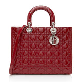 Dior Patent Leather Lady Dior Large Tote (SHF-19305)