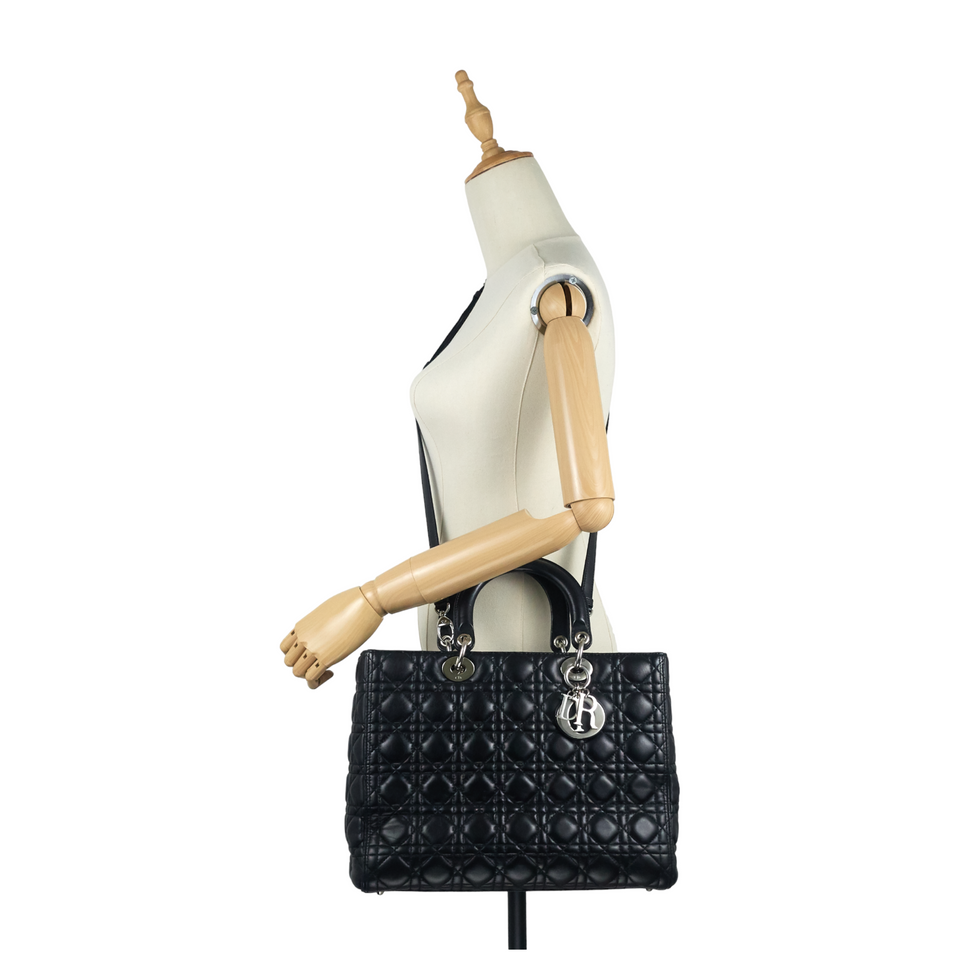 Lady Dior Large Cannage Quilted Lambskin Leather Bag