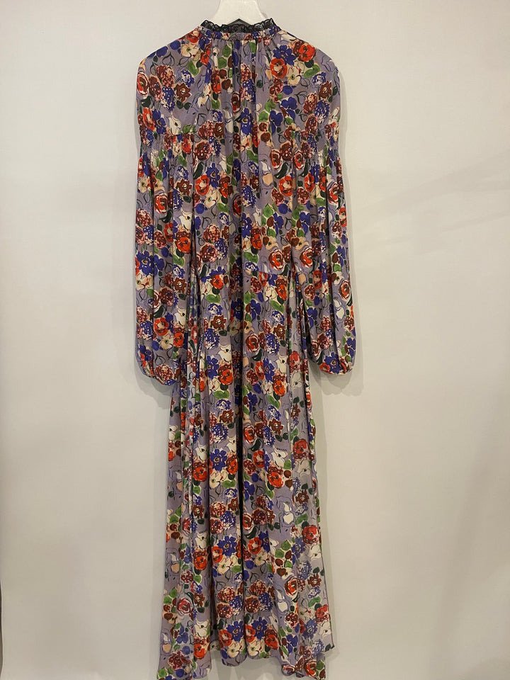Prada Purple & Red Floral Long Sleeve Maxi Dress with Belt Detail Size IT 40 (UK 8)