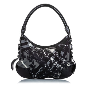 Burberry Black Nylon Fabric Floral Beat Check Foley Hobo Bag Italy