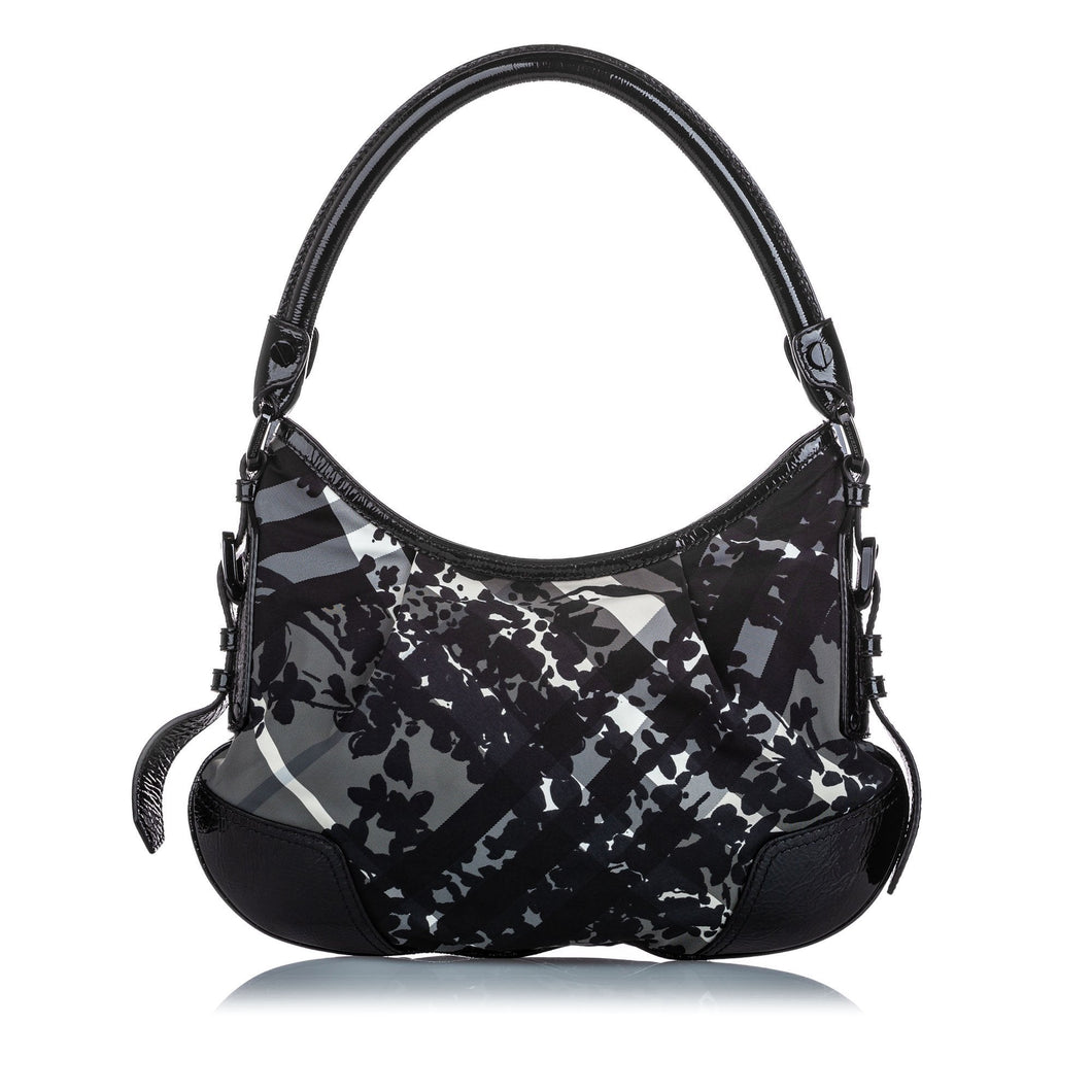 Burberry Black Nylon Fabric Floral Beat Check Foley Hobo Bag Italy