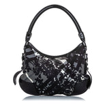 Burberry Black Nylon Fabric Floral Beat Check Foley Hobo Bag Italy