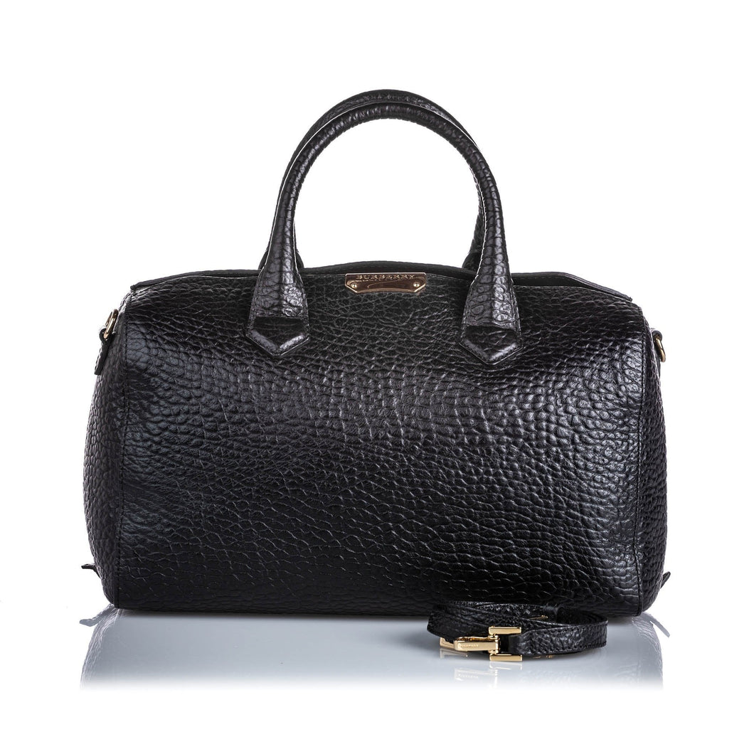 Burberry Black Calf Leather Pebbled Satchel United Kingdom