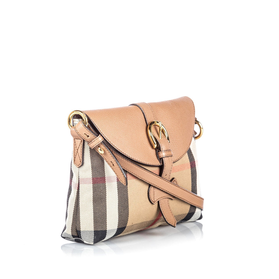 Burberry Brown Beige Canvas Fabric House Check Crossbody Bag ROMANIA