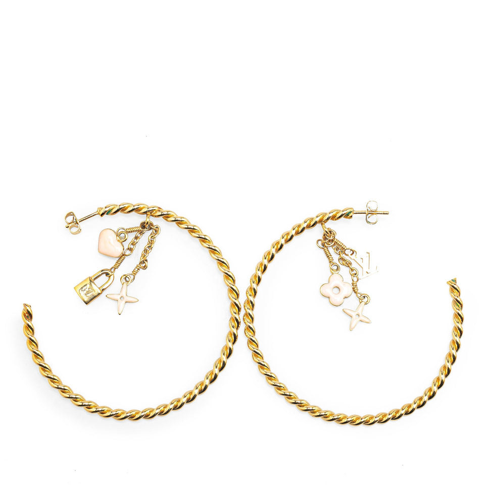 Gold Louis Vuitton Gold Plated Sweet Monogram Creole Hoop Pierce Earrings