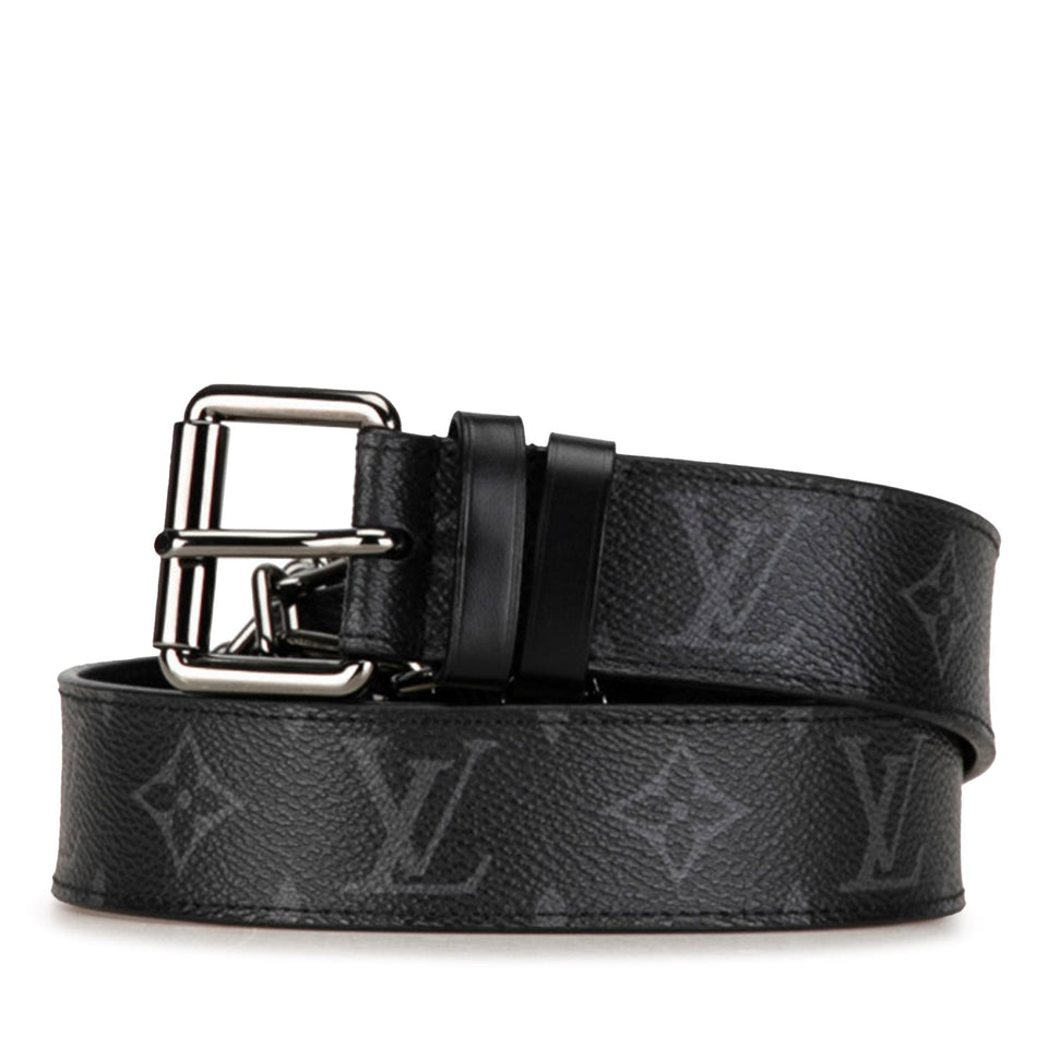 Black Louis Vuitton Monogram Eclipse Reversible Belt