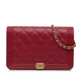 Chanel Boy Wallet on Chain Red Lambskin Gold