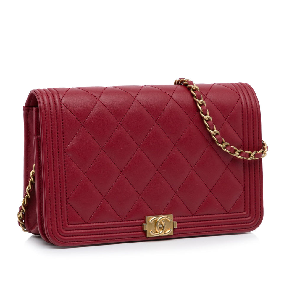 Chanel Boy Wallet on Chain Red Lambskin Gold