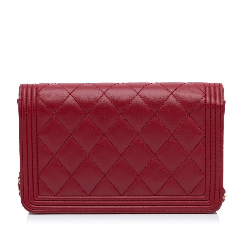 Chanel Boy Wallet on Chain Red Lambskin Gold