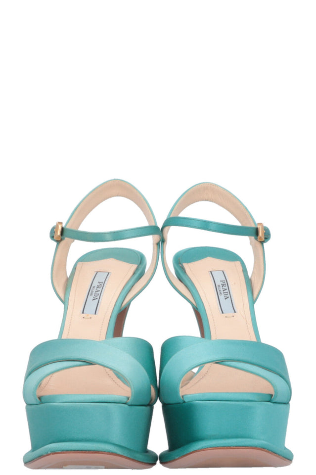 PRADA Platform Heels Silk Turquoise