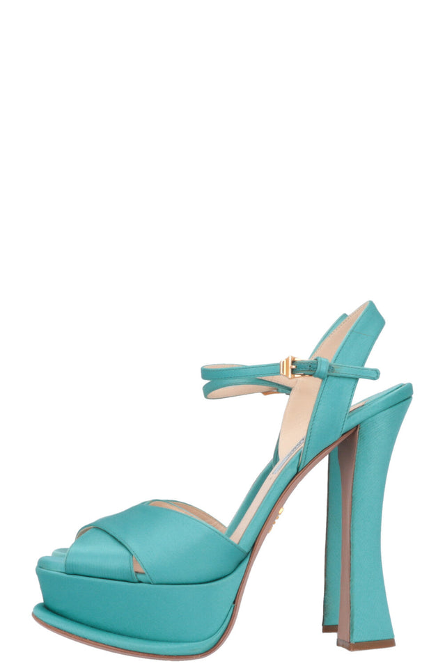 PRADA Platform Heels Silk Turquoise