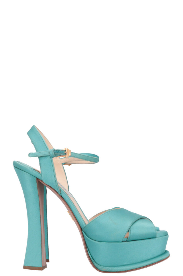 PRADA Platform Heels Silk Turquoise