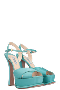 PRADA Platform Heels Silk Turquoise