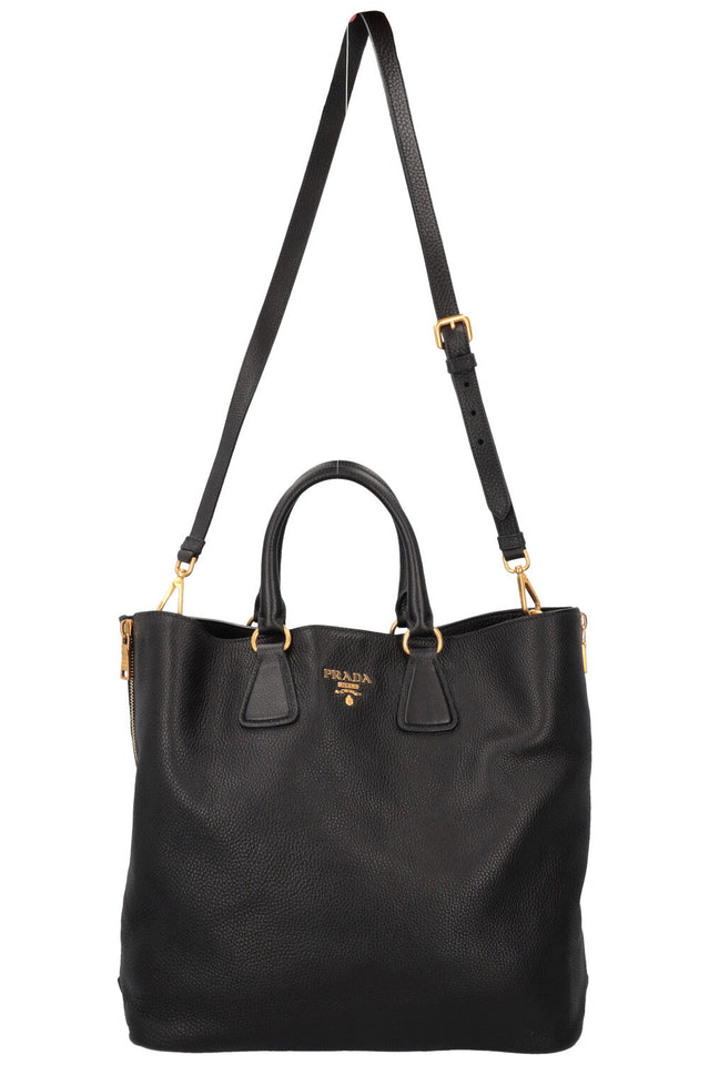 PRADA Zip Bag Leather Black Gold