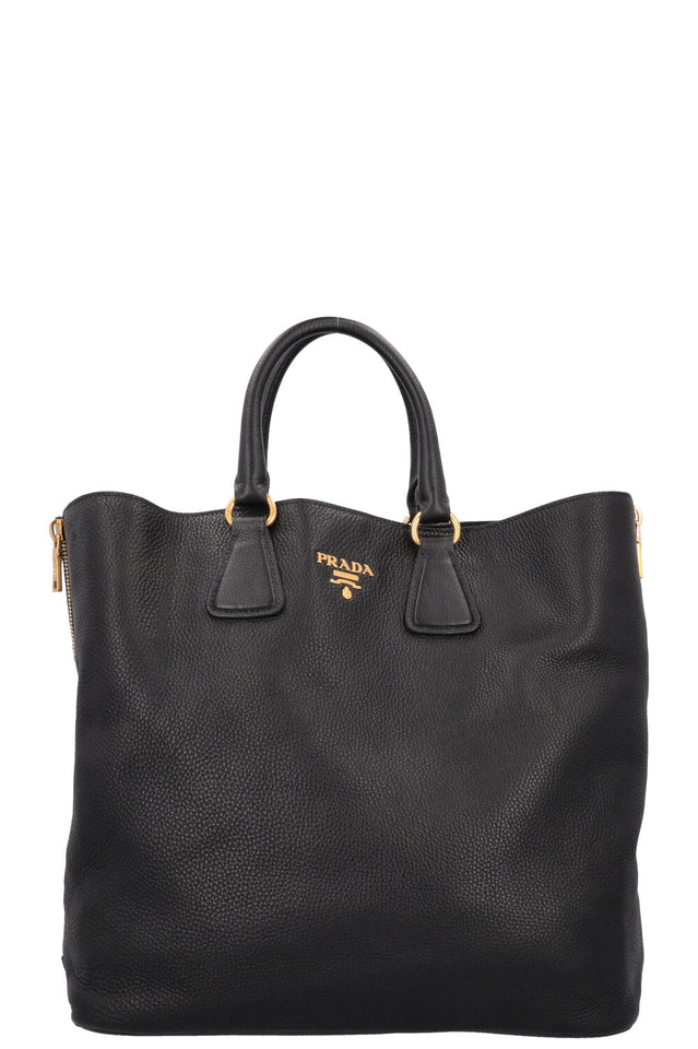 PRADA Zip Bag Leather Black Gold