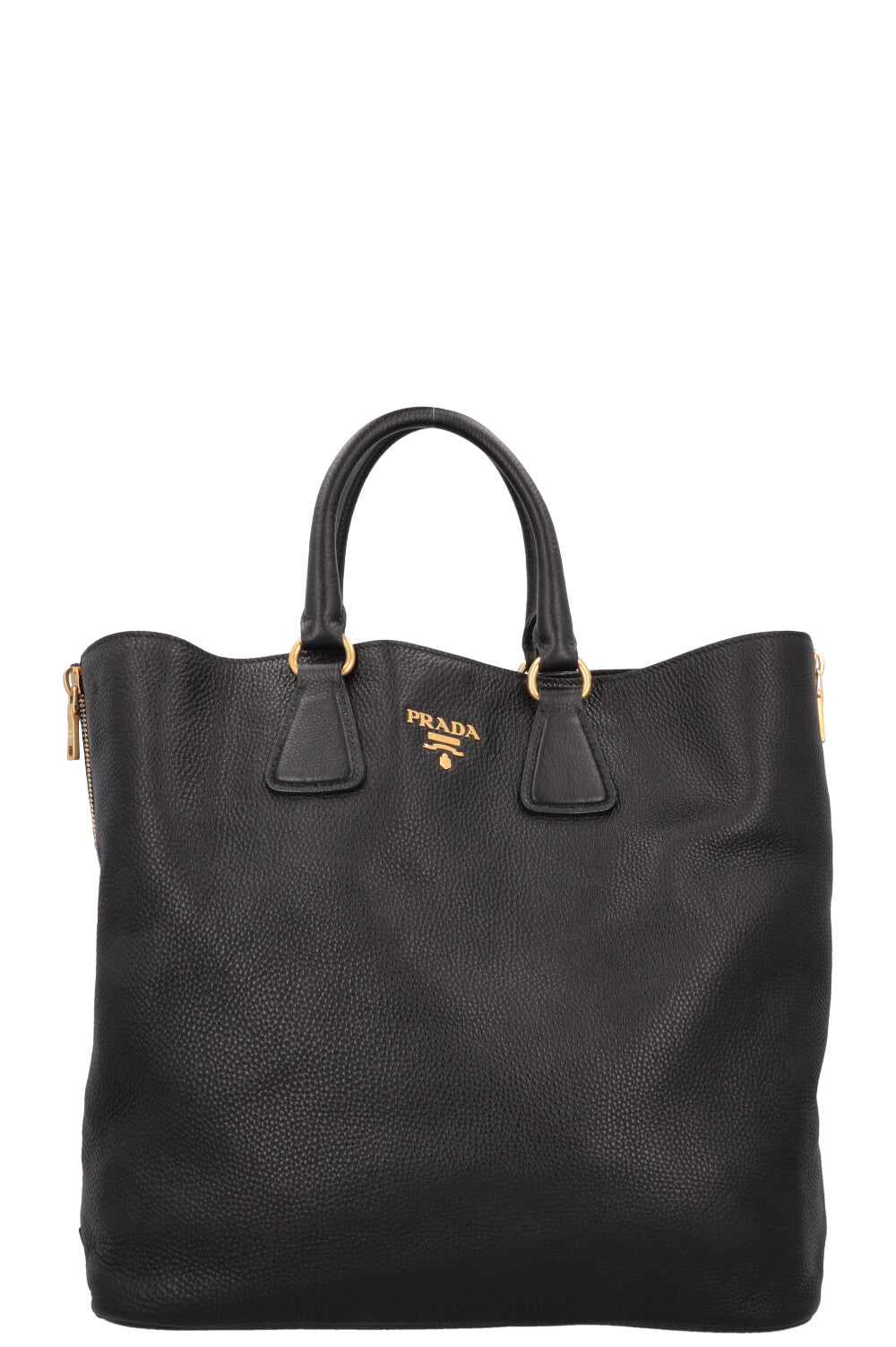 PRADA Zip Bag Leather Black Gold