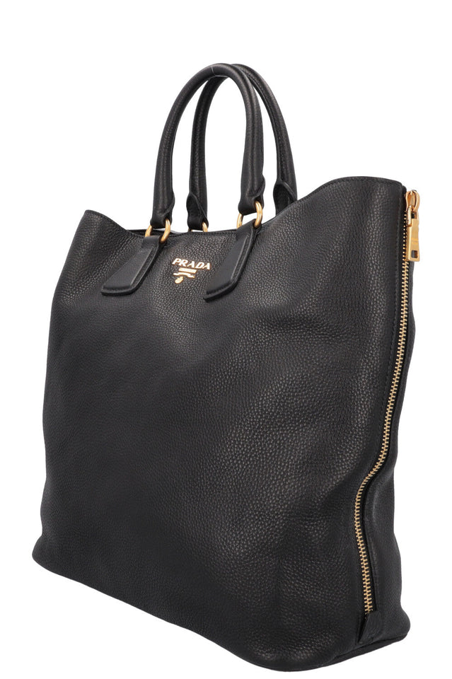 PRADA Zip Bag Leather Black Gold