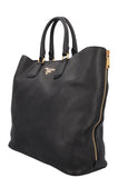 PRADA Zip Bag Leather Black Gold