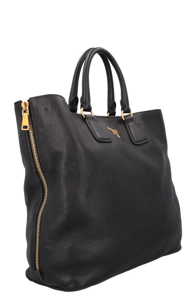 PRADA Zip Bag Leather Black Gold