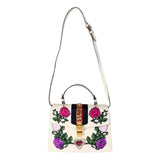 Gucci Sylvie Embroidered Off White Medium Top Handle Bag